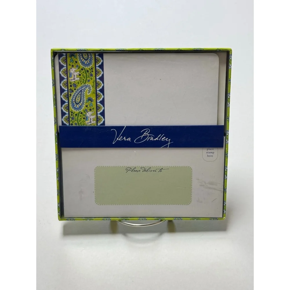 Vera Bradley CORRESPONDENCE CARDS (10) Citrus ELEPHANT Lime NOTE +Envelopes RARE